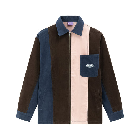 Shirt Velvet Series Zip Color block, blue /brown / pink