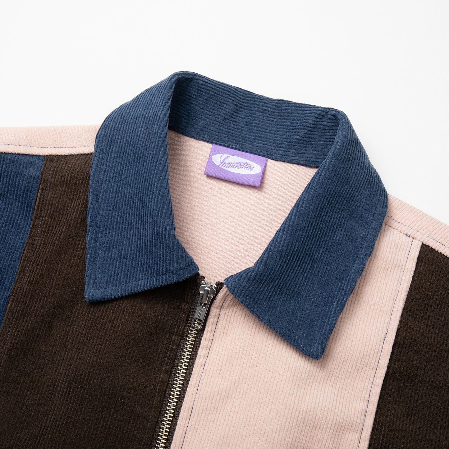Shirt Velvet Series Zip Color block, blue /brown / pink
