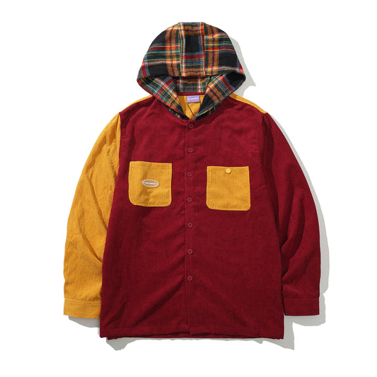 Shirt Velvet Button Burgundy / mustard
