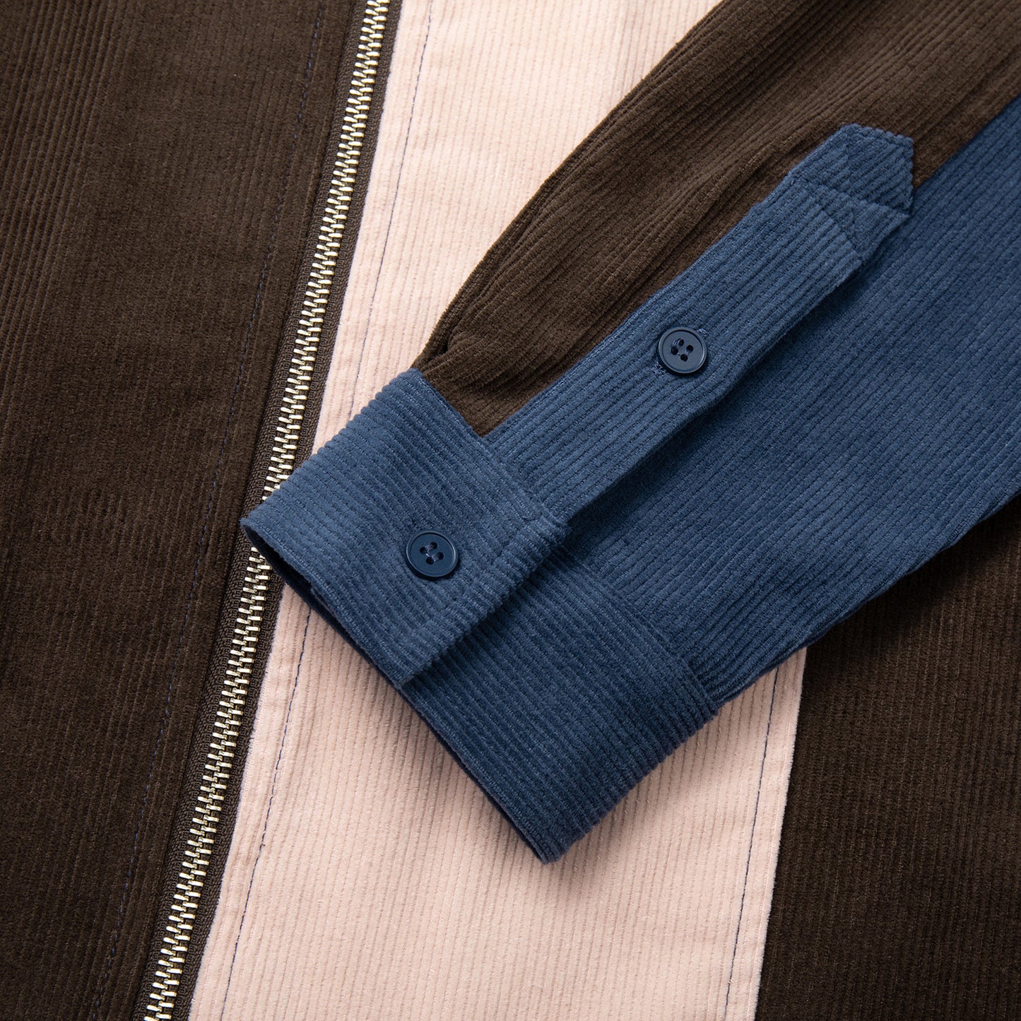 Shirt Velvet Series Zip Color block, blue /brown / pink
